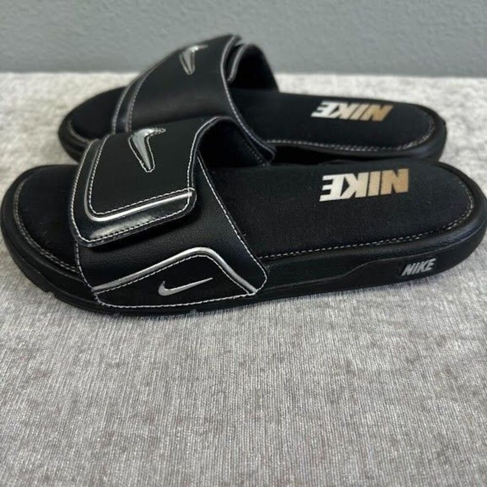 Nike Comfort Slide 2 Sandals Men's 7 Black Metallic Silver  Memory Foam Y2K
